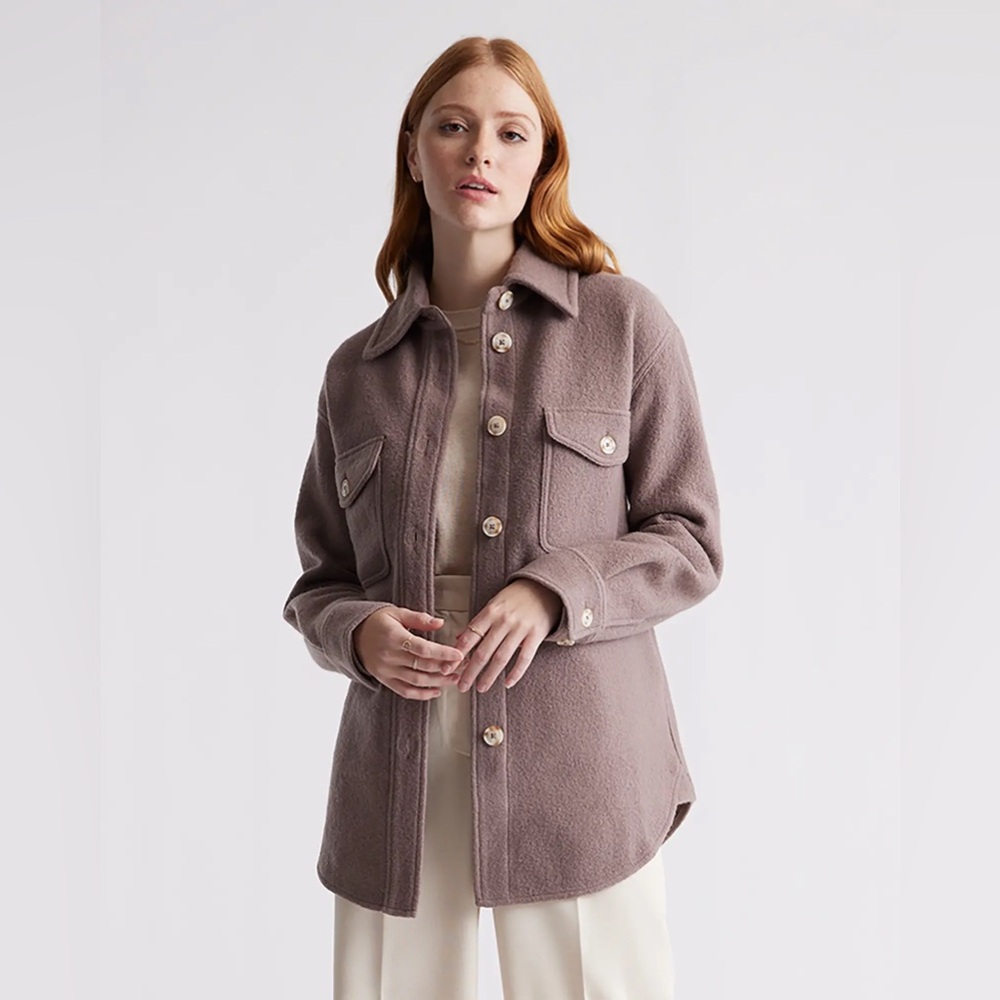 Quince Merino Wool Shirt Jacket Taupe Size S EUC